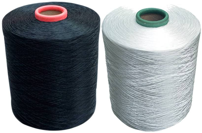 High-tenacity polyester yarn cones — black and white